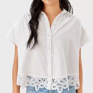 American Eagle Oversized Resort Lace Cutout White Button Up Shirt - NWT
